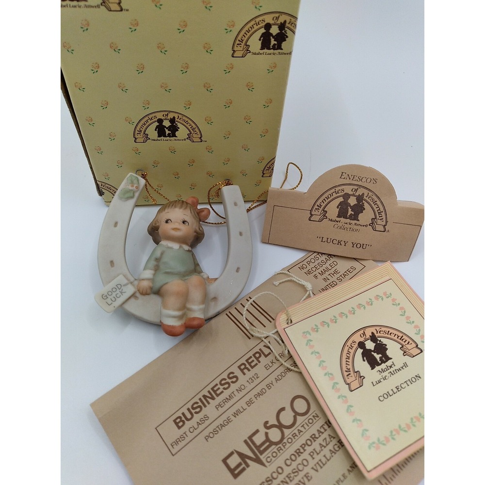 Memories Of Yesterday Porcelain Christmas Ornament 1991 Lucky You Girl Enesco